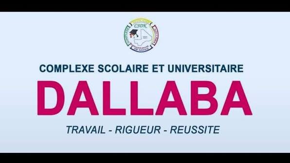 Visuel institutionnel du Complexe Scolaire et Universitaire Dallaba, avec la devise Travail, Rigueur, Réussite